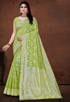 Woven Cotton Saree in Light Green