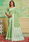 Woven Cotton Saree in Light Green