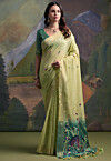 Woven Cotton Saree in Light Green