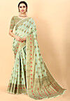 Woven Cotton Saree in Light Green