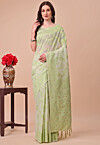 Woven Cotton Saree in Light Green