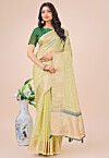 Woven Cotton Saree in Light Green