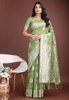 Woven Cotton Saree in Light Green