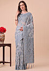 Woven Cotton Saree in Light Grey