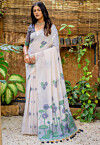 Woven Cotton Saree in Off White