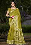 Woven Cotton Saree in Olive Green