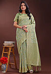 Woven Cotton Saree in Pastel Green
