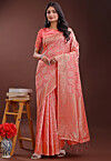 Woven Cotton Saree in Peach