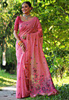 Woven Cotton Saree in Pink