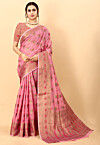 Woven Cotton Saree in Pink