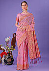 Woven Cotton Saree in Pink
