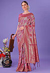 Woven Cotton Saree in Pink