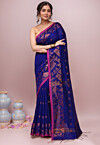 Woven Cotton Saree in Royal Blue