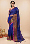 Woven Cotton Saree in Royal Blue