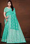 Woven Cotton Saree in Sea Green