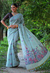 Woven Cotton Saree in Sky Blue