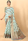 Woven Cotton Saree in Sky Blue