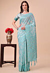 Woven Cotton Saree in Sky Blue