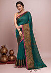 Woven Cotton Saree in Teal Green