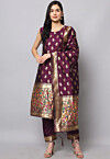 Woven Cotton Silk Jacquard Pakistani Suit in Dark Purple