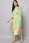 Woven Cotton Silk Jacquard Pakistani Suit in Light Green