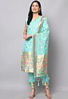 Woven Cotton Silk Jacquard Pakistani Suit in Sky Blue