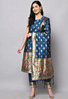 Woven Cotton Silk Jacquard Pakistani Suit in Teal Blue