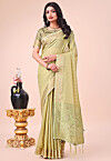 Woven Cotton Silk Saree in Dusty Green