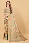 Woven Cotton Silk Saree in Light Beige