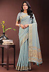 Woven Cotton Silk Saree in Light Blue