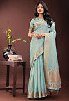 Woven Cotton Silk Saree in Light Blue
