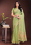 Woven Cotton Silk Saree in Light Green