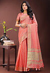 Woven Cotton Silk Saree in Peach