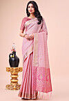 Woven Cotton Silk Saree in Pink