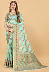 Woven Cotton Silk Saree in Sea Green