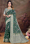 Woven Georgette Brasso Saree in Dark Green