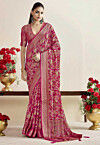Woven Georgette Brasso Saree in Fuchsia