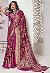 Woven Georgette Brasso Saree in Fuchsia