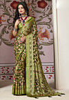 Woven Georgette Brasso Saree in Olive Green