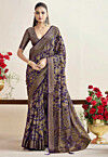 Woven Georgette Brasso Saree in Purple