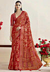 Woven Georgette Brasso Saree in Red