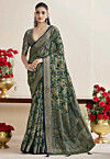 Woven Georgette Brasso Saree in Teal Green
