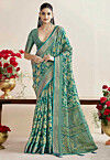 Woven Georgette Brasso Saree in Teal Green