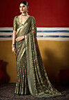 Woven Georgette Saree in Dark Olive Green