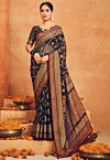 Woven Georgette Saree in Navy Blue