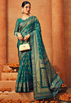 Woven Georgette Saree in Teal Blue