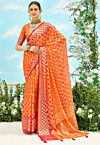 Woven Georgette Brasso Saree in Orange