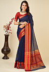 Woven Kota Doria Saree in Navy Blue