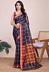 Woven Kota Doria Saree in Navy Blue