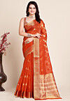 Woven Kota Doria Saree in Orange